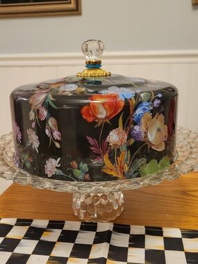 MacKenzie-Childs Black Floral Cake Dome with Glass Knob (Dome Only)